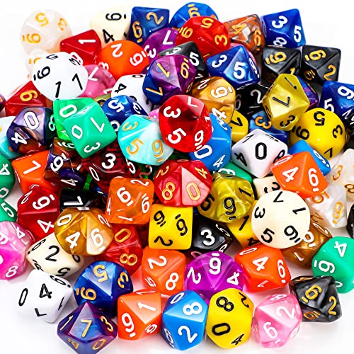 Skylety 200 Pieces Polyhedral Dice Sets with Black Pouch Compatible with RPG MTG Tabletop Role Playing Table Games Multi Colored Assortment (10 Sided Style) - style: 10 Sided Style