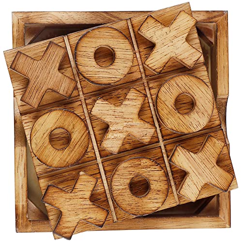 Glintoper Tic Tac Toe & Tumble Tower Blocks Tables Game Set, Classic Wood Stacking Game & XOXO Board Games for Kids Family, Living Room Rustic Coffee Table Decor, Travel Strategy Board Games - style: Tic Tac Toe & Tumble Tower