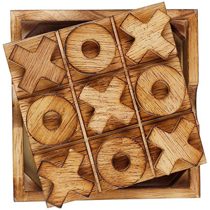 Glintoper Tic Tac Toe & Tumble Tower Blocks Tables Game Set, Classic Wood Stacking Game & XOXO Board Games for Kids Family, Living Room Rustic Coffee Table Decor, Travel Strategy Board Games - style: Tic Tac Toe & Tumble Tower