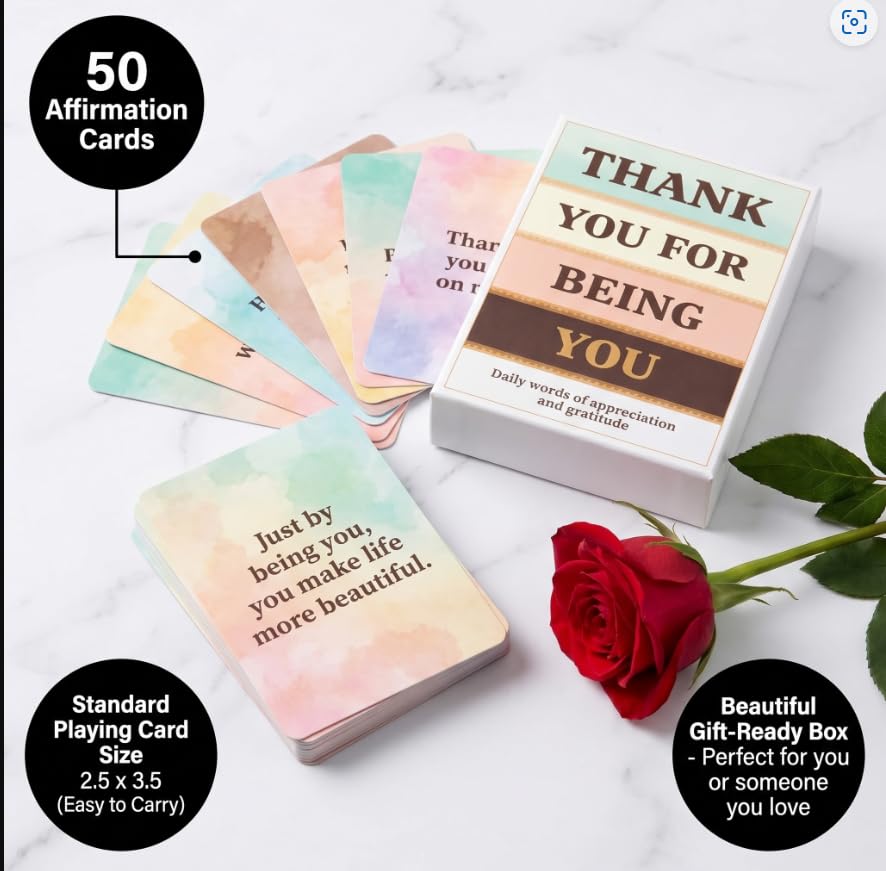 Isaac Liev 50 Positive Affirmations for Women & Men Mindful Heartfelt Messages, Thank You Appreciation thoughtful Cards Gift Uplifting Reminder Kind words, Self-Care Gratitude, thinking of you cards - style: Thank You Affirmations