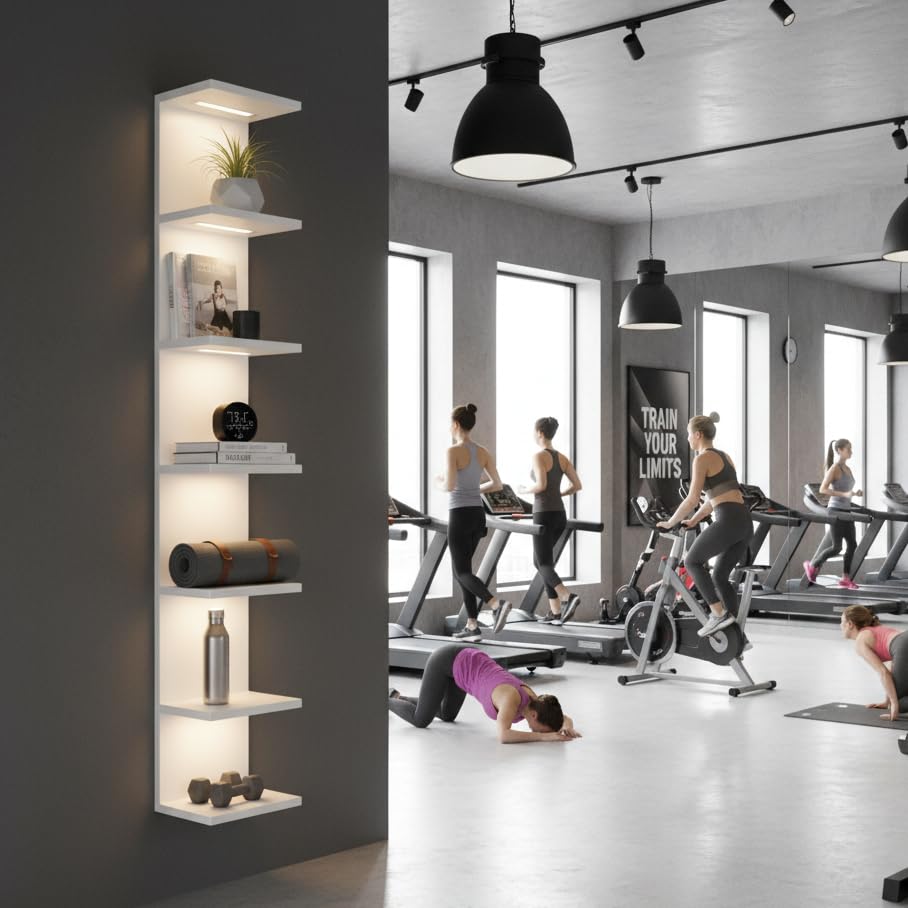 7 Tier LED Light Wall Shelves, White | Lack Wall Shelf Unit, Vertical Shelf, Remote Control - color: 7 Tier White