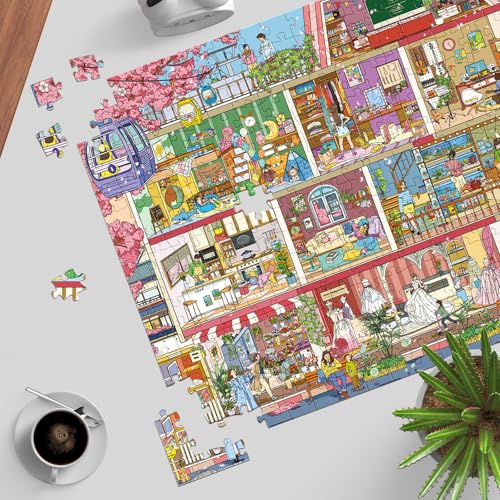 Puzzles for Adults 1000 Pieces, Jigsaw Puzzle for Adults, Fun Challenging Puzzle, Peach Blossom House Puzzles Game, Interlock Perfectly No Dust, Gifts for Father's Relatives and Friends - color: Peach Blossom House