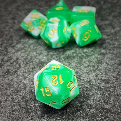 Sage’s Portal Stones DND Dice Set Acrylic Opaque 7-PC Polyhedral DND Dice Set for Dungeons and Dragons D&D Sage’s Cantrips RPG Tabletop TTRPG (Green/White) - color: Green/White