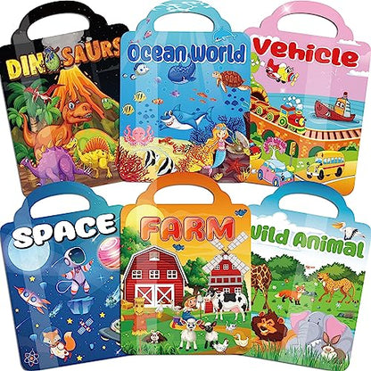 Kalysky 6Set Puffy Sticker Books for Kids 2-4, 3D Reusable Stickers Books for Toddlers 1-3 2-4,Farm+Animal+Dinosaurs+Ocean World+Space+Vehicle - color: 6 Set - Farm/Animal/Dinosaurs/Ocean/Space/Vehicle