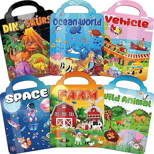 Kalysky 6Set Puffy Sticker Books for Kids 2-4, 3D Reusable Stickers Books for Toddlers 1-3 2-4,Farm+Animal+Dinosaurs+Ocean World+Space+Vehicle - color: 6 Set - Farm/Animal/Dinosaurs/Ocean/Space/Vehicle