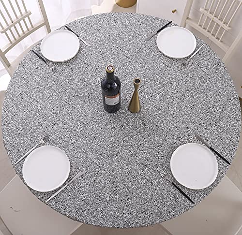 Walrus Round Vinyl Fitted Tablecloth with Flannel Backing Elastic Edge Design Table Cover Waterproof Oil-Proof PVC Table Cloth Stain-Resistant Best for 32"-36" Round - color: Grey, size: 36" (Round)