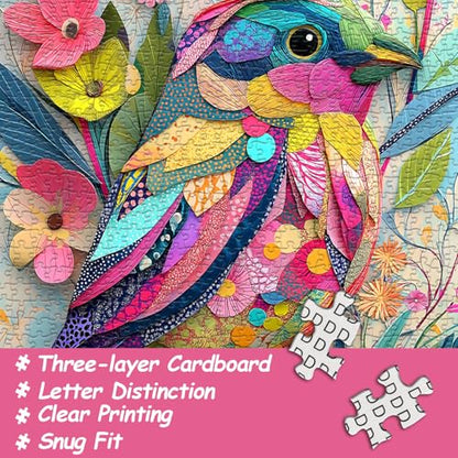 Hummingbird Puzzles for Adults 1000 Pieces, Collage Colorful Bird Flower Puzzle, Paper Cut Art Aesthetic Spring Animal Themed, Difficult Hard Impossible Challenge for Adults - style: Collage Colorful Bird