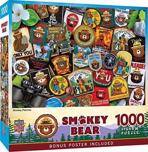 MasterPieces - 1000 Piece Jigsaw Puzzle, Smokey Bear Patches, Fun for Adults, Family, Kids 20"x27" - style: Smokey Bear - Patches