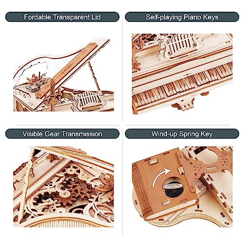 ROKR 3D Wooden Puzzles for Adults 223pcs Piano Model Kit 1:20 Scale Building Puzzles Wooden Music Box Unique Gift for Men Women Hobbies for Birthday Christmas