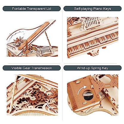 ROKR 3D Wooden Puzzles for Adults 223pcs Piano Model Kit 1:20 Scale Building Puzzles Wooden Music Box Unique Gift for Men Women Hobbies for Birthday Christmas