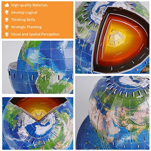 3D Puzzles for Kids Ages 8-10-12-14 Earth Globe DIY Geography Puzzle, Educational Learning Toys 3D Jigsaw World Globe Map Model Kit Teaching Aids Birthday for Boys Girls, 50 Pieces - style: Earth Globe