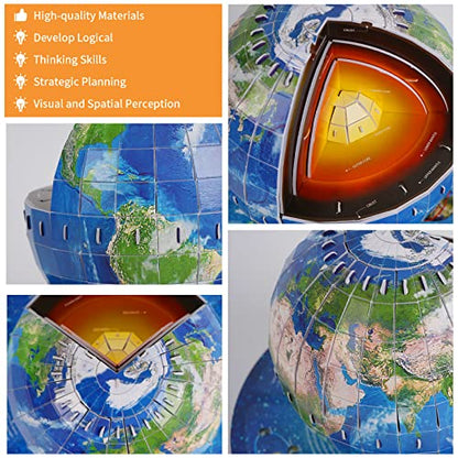 3D Puzzles for Kids Ages 8-10-12-14 Earth Globe DIY Geography Puzzle, Educational Learning Toys 3D Jigsaw World Globe Map Model Kit Teaching Aids Birthday for Boys Girls, 50 Pieces - style: Earth Globe