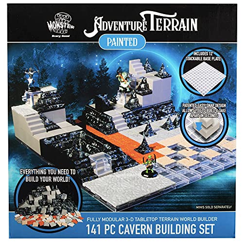 Monster Adventure Terrain 3D Interchangeable Builder System- 141pc Painted Cavern Expansion Set w Base- Build Modular Worlds in a Snap & Elevate Your Campaign- Compatible with DND Dungeons & Dragons - color: Cavern Set