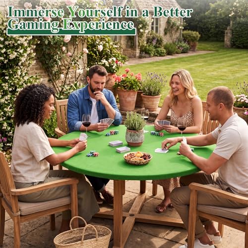 Newwiee Grass Green 36 Inch Felt Card Game Tablecover Round 36in to 48in Tablecloth Poker Table Cover Round Elastic Table Mat for Playing Cards Mahjong - color: Grass Green