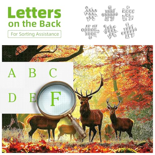 MINIWAN 1000 Piece Majestic Deer in Autumn Forest Jigsaw Puzzle | 27.5"x19.7", For Adults & Seniors, Letters on Back, Reference Poster Included - color: Autumn Elk
