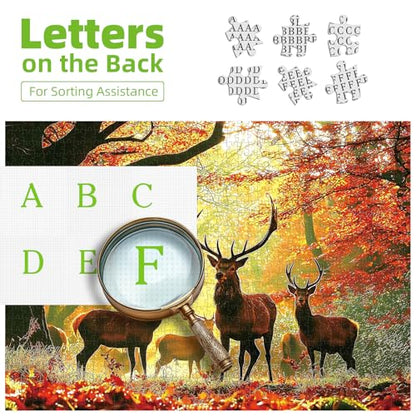 MINIWAN 1000 Piece Majestic Deer in Autumn Forest Jigsaw Puzzle | 27.5"x19.7", For Adults & Seniors, Letters on Back, Reference Poster Included - color: Autumn Elk