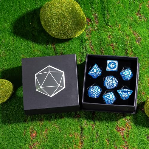Cusdie 7-Piece Sharp Edges DND Dice Set with Sprout Design - Perfect for Tabletop RPGs Board Games Gifting and Collecting(Sprout Blue) - color: Sprout-blue