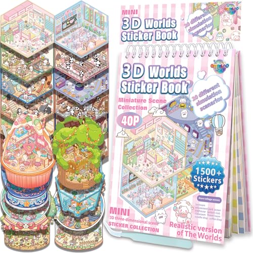 Sticker Book, 20 Scene Sets (1500+) DIY 3D Scene Stickers | Cute Kawaii Stickers for Kids, Mini House & Room Craft Book, Creative Gift for Kids & Adults to Create Fun Arts and Crafts - style: M Simulated Life