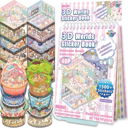 Sticker Book, 20 Scene Sets (1500+) DIY 3D Scene Stickers | Cute Kawaii Stickers for Kids, Mini House & Room Craft Book, Creative Gift for Kids & Adults to Create Fun Arts and Crafts - style: M Simulated Life