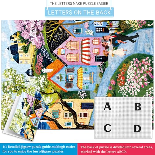 Puzzles for Adults 1000 Pieces,Village Stroll Jigsaw Puzzle with 1:1 HD Poster, Perfect Interlocking No Dust, Stress Relief Ideal Gift for Family Games - color: Village Stroll