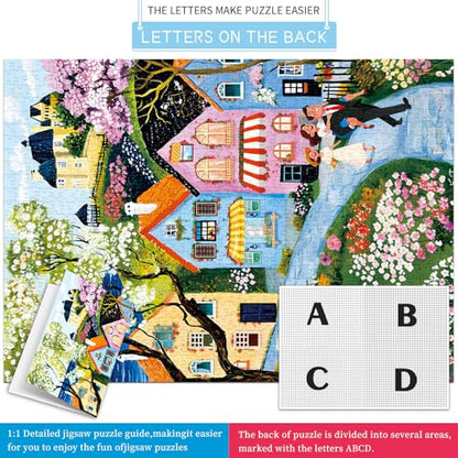 Puzzles for Adults 1000 Pieces,Village Stroll Jigsaw Puzzle with 1:1 HD Poster, Perfect Interlocking No Dust, Stress Relief Ideal Gift for Family Games - color: Village Stroll