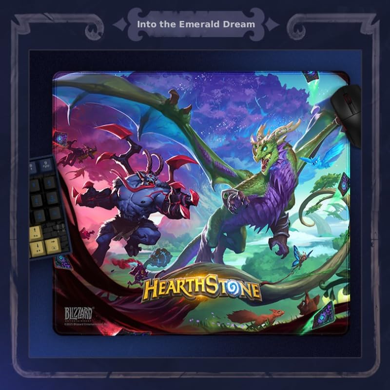 Blizzard Hearthstone Game Mouse Pad, XL Size Apply to Gamer Office & Home, Non-slip rubber base, Extended Desk Mat with Stitched Edge, Smooth Stable & Durable, 17.7*15.7Inch (Into the Emerald Dream) | Gaming Mouse Pad w/ Non-Slip Rubber Base & Stitched Ed