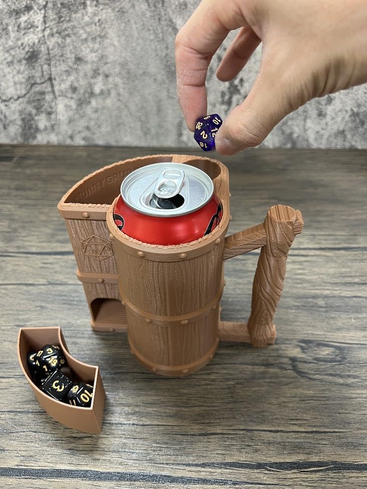 MunnyGrubbers - Mug Dice Tower - No Paint Odorless Insulated Cup Can Dice Tower - (Random 7PCS D20 Dice Set Included) - Dice Jail - Dice Holder - Dungeons and Dragons - DND Gift - (Brown) - color: Brown