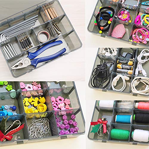 Vidifor 12 Girds Large Plastic Craft Storage Containers, Compartment Storage Container, Parts Storage Box with Adjustable Dividers for Sewing Arts, Washi Tape Batteries Electronics Parts and more - size: 12 Grids (No Printed) 1 Pack