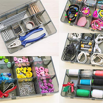 Vidifor 12 Girds Large Plastic Craft Storage Containers, Compartment Storage Container, Parts Storage Box with Adjustable Dividers for Sewing Arts, Washi Tape Batteries Electronics Parts and more - size: 12 Grids (No Printed) 1 Pack