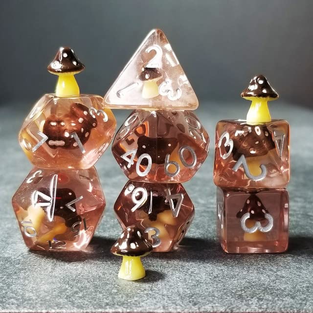 Sage's Portal Familiars and Reagents Resin DND Dice Set Polyhedral Dice Set for Dungeons and Dragons RPG Tabletop TTRPG (Black Magic Shrooms) - color: Black Magic Shrooms