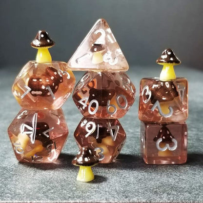 Sage's Portal Familiars and Reagents Resin DND Dice Set Polyhedral Dice Set for Dungeons and Dragons RPG Tabletop TTRPG (Black Magic Shrooms) - color: Black Magic Shrooms