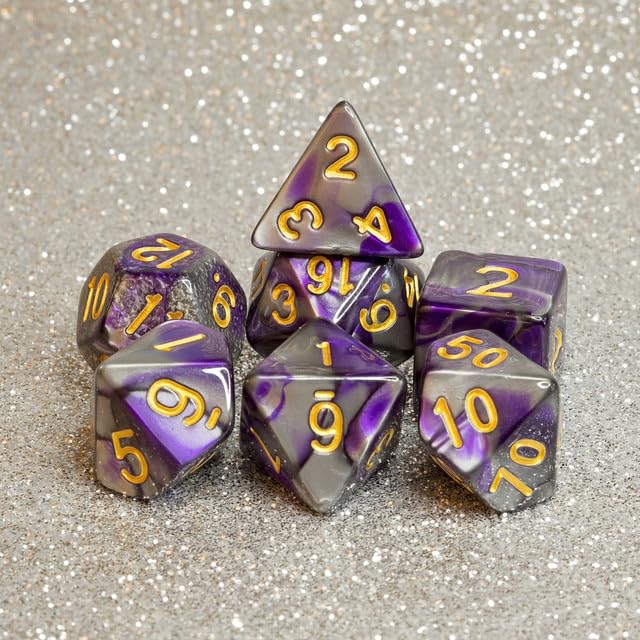 Sage’s Portal Stones DND Dice Set Acrylic Opaque 7-PC Polyhedral DND Dice Set for Dungeons and Dragons D&D Sage’s Cantrips RPG Tabletop TTRPG (Purple/Mica) - color: Purple/Mica