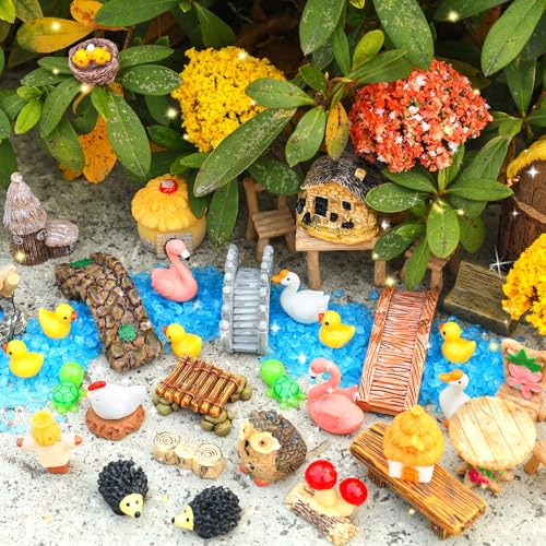 84 Pcs Fairy Garden Accessories, Miniature Village Starter Kit with Moss Model Tree Tiny Resin Animal Figures, DIY Bonsai Micro Landscape Ornament for Terrarium Succulent Dollhouse Craft