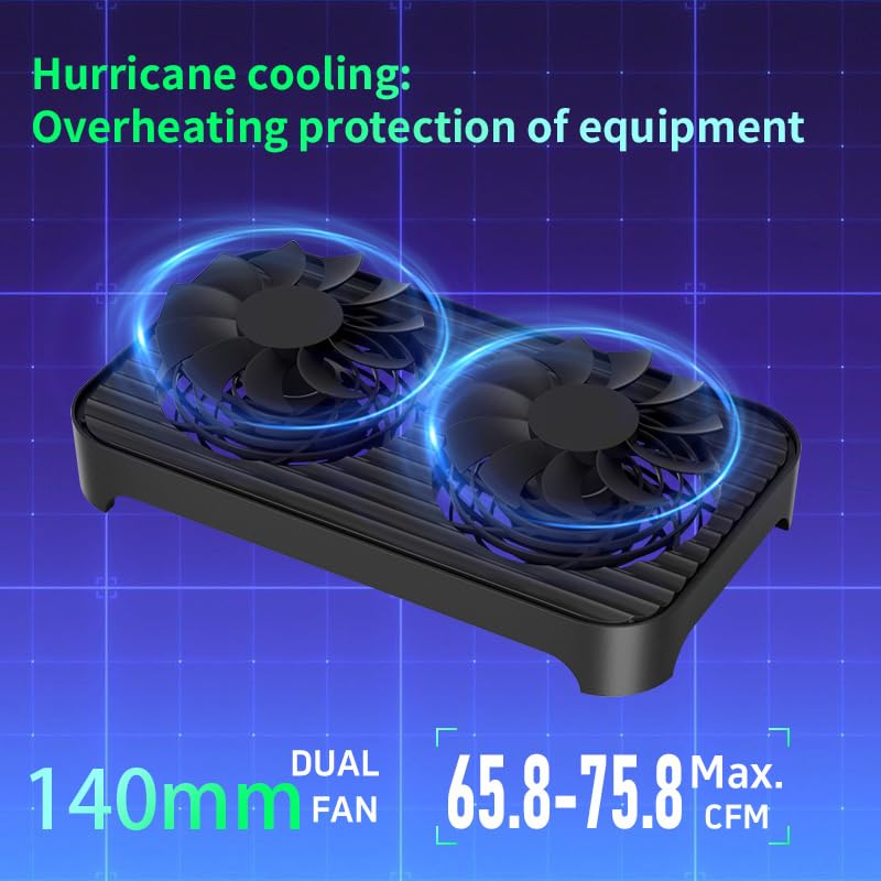 X4-V2 Quiet USB Cooling Fan, High Performance Dual 140mm USB PC Fan, 3Speeds Controller & 2 USB Ports, Stackable Design for Router, Mini PC, Laptop, PlayStation, Xbox, Computer Cabinet Cooling
