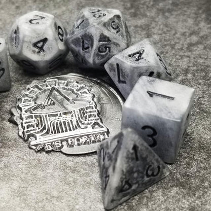 Sage’s Portal Stones DND Dice Set Acrylic Opaque 7-PC Polyhedral DND Dice Set for Dungeons and Dragons D&D Sage’s Cantrips RPG Tabletop TTRPG (Ancient Silver Stone) - color: Ancient Silver Stone
