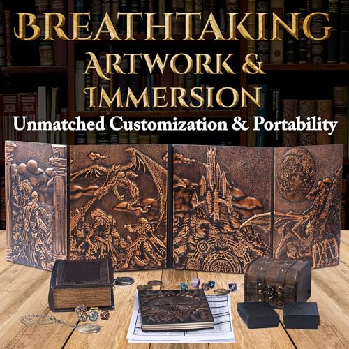 DM Screen for DND with 4 Wider Panels - Stunning Panoramic Battle Scene | 3D Embossed Faux Leather, Clear Pockets, Fits US Letter 8.5 x 11, For Dungeon Masters, Game Masters, Gift for DnD, RPG