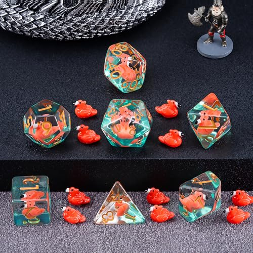 Resin Dice Set,Polyhedral Dice Animal Inclusion Dice,RPG D and D Dice Set for Role Playing Games (Flamingo) - color: Flamingo