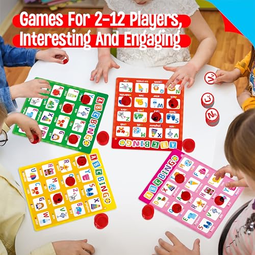 SpriteGru Alphabet & CVC Bingo Game, 12 Bingo Board ABC Letters, CVC Words Phonetic Game, Letters Phonetic Awareness Early Educational Learning Toys - Ages 4 and up, Perfect for Classroom & At Home - style: Alphabet & CVC Bingo Game