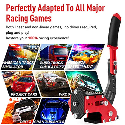 aikeec 64 Bit USB Handbrake with Clamp for PC Windows Sim Racing Games G25 G27 G29 T500 FANATECOSW Dirt Rally with Handle Grip - color: red, size: with clamp