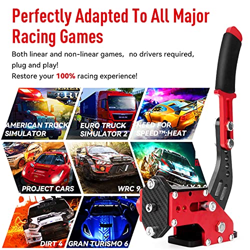 aikeec 64 Bit USB Handbrake with Clamp for PC Windows Sim Racing Games G25 G27 G29 T500 FANATECOSW Dirt Rally with Handle Grip - color: red, size: with clamp