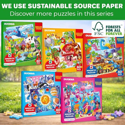 QUOKKA Magnetic Puzzles for Toddlers 3-5 – Search & Find 2 Pack, 60 Pieces Each – Travel Friendly Board with Hidden Objects, Farm and Africa Scenes – Educational Puzzle Gift for 3 Year Olds - color: Magnetic Farm