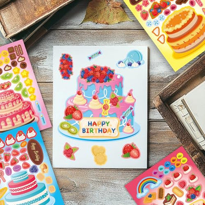 32 Sheets Create Cake of Dreams Stickers, Make Your Own Cake Stickers for Boys and Girls, Travel Sticker Books, Party Favors, Birthday, Home, School and Activities Gifts for Kids Ages 3+ - style: Cake