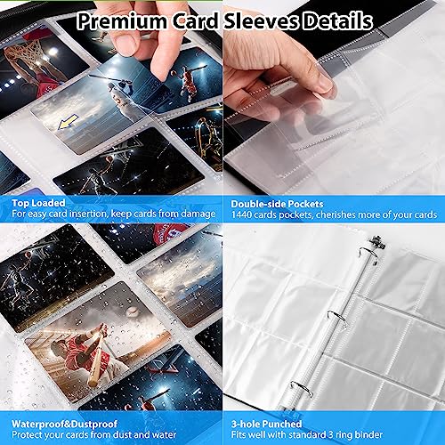 WOT I 9-Pocket Trading Card Sleeves, 1440 Pockets Double-Side Card Sleeves Clear Page Protectors for 3 Ring Binder Holds Sports Cards, Game Cards