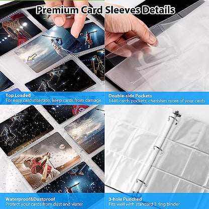 WOT I 9-Pocket Trading Card Sleeves, 1440 Pockets Double-Side Card Sleeves Clear Page Protectors for 3 Ring Binder Holds Sports Cards, Game Cards
