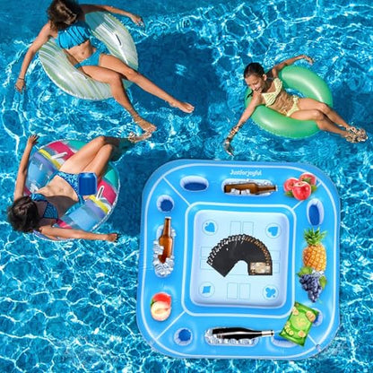 40inch Large Floating Games Table for Pool with Waterproof Playing Cards Inflatable Card Table Tray Food Pool Float Drinks Holder Containers Floating Swimming Game for Adult Beach Summer Party Hot Tub