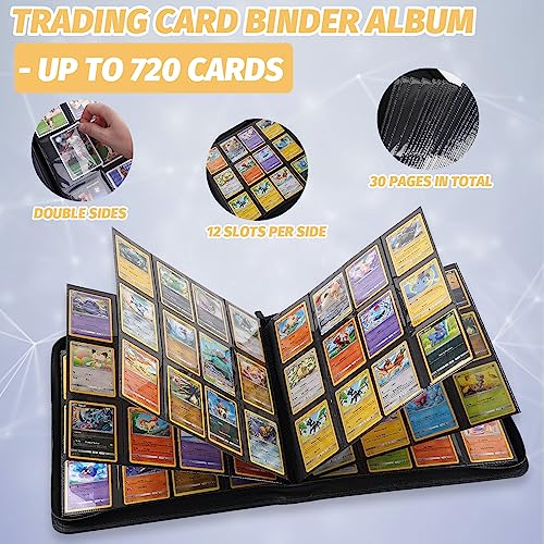 Trading Card Binder, Card Collection Binder Album Folder with 720 Side Loading Pockets, 12 Pocket Trading Card Album Folder for TGC,MTG, Baseball Cards, Yugioh - color: Black720