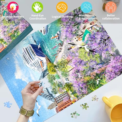HUADADA Puzzles for Adults 1000 Pieces-Bay Stroll | Eco matte oil print, eye strain relief, tight puzzle piece fit, vibrant colours,gifts for men women - color: Bay Stroll
