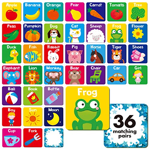 Hebayy Memory Matching Game, 72 PCS First Words Matching Cards for Toddlers 36 Pairs Memory Cards Educational Toys for Preschool 4 5 6 Years Old - style: First Words