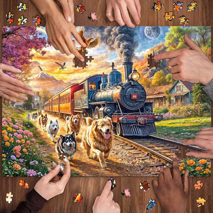 Puzzles for Adults 1000 Pieces,Happy Train Jigsaw Puzzle with 1:1 HD Poster, Perfect Interlocking No Dust, Stress Relief Ideal Gift for Family Games - color: Happy Train
