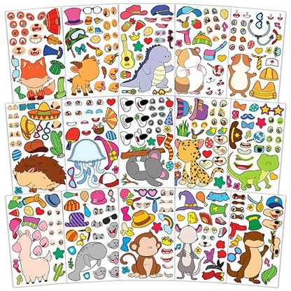 15 Sheets Make Your Own Animal Stickers for Kids Girls Boys Toddlers Face Decal Set Pack Custom Waterproof Decals Party Favors Craft Sticker Books Supplies Decoration Creativity